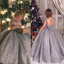 Load image into Gallery viewer, Luxury High Quality Customized Flower Girls Dresses Sliver Sequined Backless Girls Pageant Dress Ball Gown Any Size