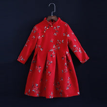 Load image into Gallery viewer, Winter children clothes warm woolen floral dress family look mom & kids girls cheongsam dress mother and daughter matching dress