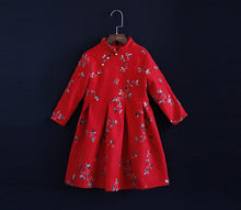 Load image into Gallery viewer, Winter children clothes warm woolen floral dress family look mom & kids girls cheongsam dress mother and daughter matching dress