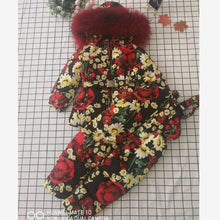 Load image into Gallery viewer, - 30 Real Raccoon Fur Winter Children mother Hooded Warm Down jackets Coat Snow Wear Print Parka Down Coat
