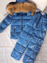 Load image into Gallery viewer, - 30 Real Raccoon Fur Winter Children mother Hooded Warm Down jackets Coat Snow Wear Print Parka Down Coat
