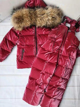 Load image into Gallery viewer, - 30 Real Raccoon Fur Winter Children mother Hooded Warm Down jackets Coat Snow Wear Print Parka Down Coat
