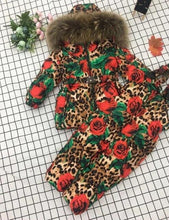 Load image into Gallery viewer, - 30 Real Raccoon Fur Winter Children mother Hooded Warm Down jackets Coat Snow Wear Print Parka Down Coat
