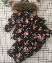 Load image into Gallery viewer, - 30 Real Raccoon Fur Winter Children mother Hooded Warm Down jackets Coat Snow Wear Print Parka Down Coat
