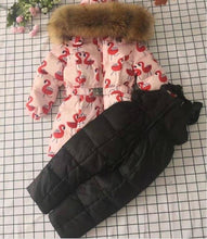 Load image into Gallery viewer, - 30 Real Raccoon Fur Winter Children mother Hooded Warm Down jackets Coat Snow Wear Print Parka Down Coat
