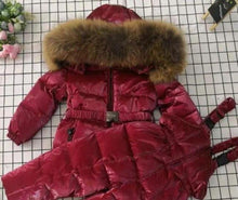 Load image into Gallery viewer, - 30 Real Raccoon Fur Winter Children mother Hooded Warm Down jackets Coat Snow Wear Print Parka Down Coat
