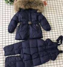 Load image into Gallery viewer, - 30 Real Raccoon Fur Winter Children mother Hooded Warm Down jackets Coat Snow Wear Print Parka Down Coat
