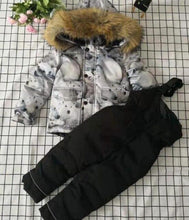 Load image into Gallery viewer, - 30 Real Raccoon Fur Winter Children mother Hooded Warm Down jackets Coat Snow Wear Print Parka Down Coat

