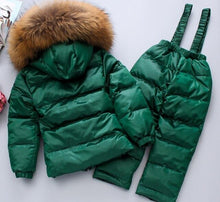 Load image into Gallery viewer, - 30 Real Raccoon Fur Winter Children mother Hooded Warm Down jackets Coat Snow Wear Print Parka Down Coat
