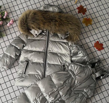 Load image into Gallery viewer, - 30 Real Raccoon Fur Winter Children mother Hooded Warm Down jackets Coat Snow Wear Print Parka Down Coat
