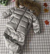 Load image into Gallery viewer, - 30 Real Raccoon Fur Winter Children mother Hooded Warm Down jackets Coat Snow Wear Print Parka Down Coat
