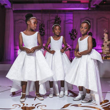 Load image into Gallery viewer, African Cute White Lace Flower Girl Dress Newest Hi-Lo Open Back Princess Formal Girl Dress Long Pageant Prom Wedding Dress
