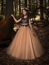 Load image into Gallery viewer, Black Lace and Khaki Tulle Flower Girl Dresses For Weddings with Sash Kids Princess Gown First Communion For Party
