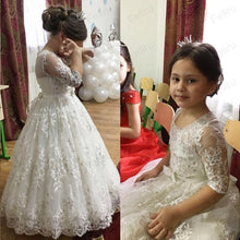 Load image into Gallery viewer, Lace Applique Flower Girl Dress Kid Party Pageant dress New Fashion Girl Princess Dress Formal Wedding Occasion Gown
