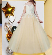 Load image into Gallery viewer, Champagne Tulle First Communion Party Prom Princess Pageant Lace Wedding Flower Girl Dresses Vestidos De Noches Para Ninas
